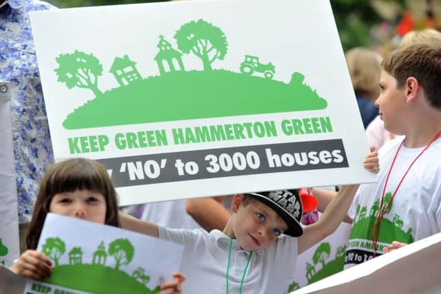 Protestors gather outsideb Harrogate Council offices to object against plans for 3000 homes to be built at Green Hammerton.  Picture Tony Johnson.