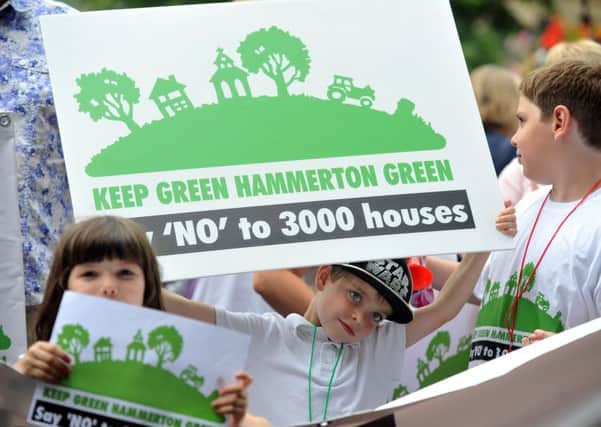 Protestors gather outsideb Harrogate Council offices to object against plans for 3000 homes to be built at Green Hammerton.  Picture Tony Johnson.
