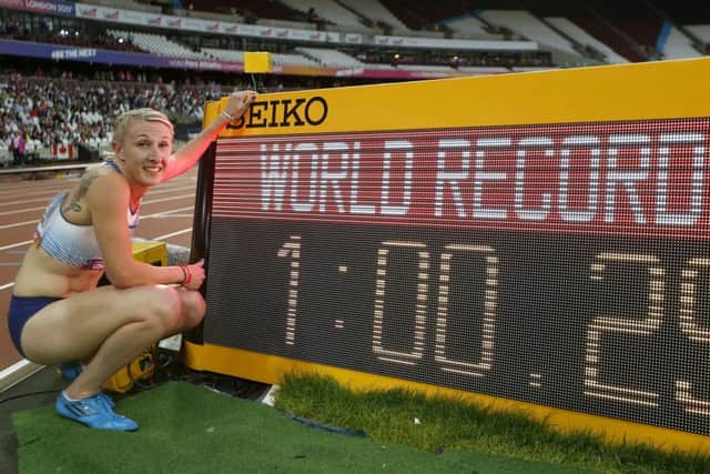 Great Britain's Georgina Hermitage sets a new world record.