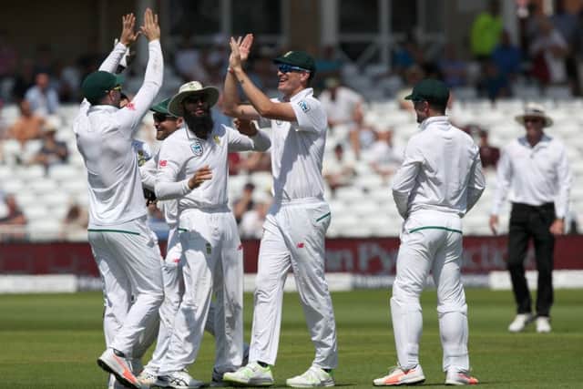 South Africa's players celebrate the second inning swuicket of England's Jonny Bairstow in their 340-run win at Trent Bridge last week. Picture: Nick Potts/PA