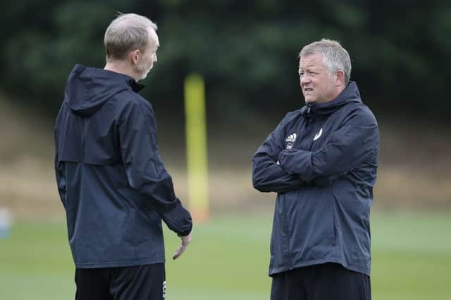 Alan Knill and Chris Wilder during a training session at Sheffield United's Shirecliffe Training complex last month. Picture: Simon Bellis/Sportimage