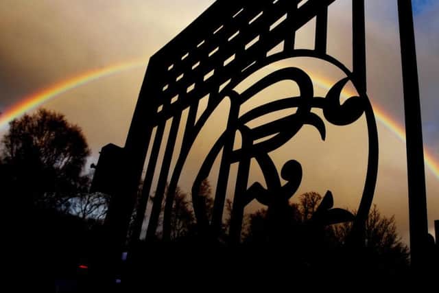 A Rainbow is pictured through the gates of Murray Park Training Ground, Glasgow. PRESS ASSOCIATION Photo.