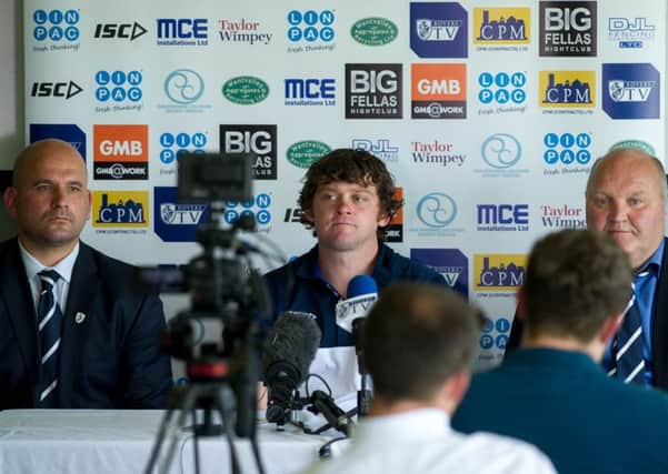 Announcement of the new head coach for Featherstone Rover John Duffy. Pictured During the press conference with left, Davide Longo, General Manager, and Right, Mark Campbell, Chairman of Featherstone Rover.