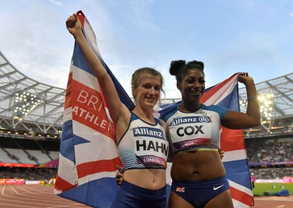 Great Britain's Kadeena Cox (right) and Sophie Hahn celebrate taking silver and gold respectively after the Women's 100m T38 Final.