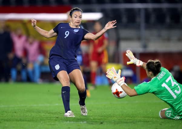 England's Jodie Taylor scores her side's second goal of the game during the UEFA Women's Euro 2017, Group D match at the Rat Verlegh Stadium, Breda.