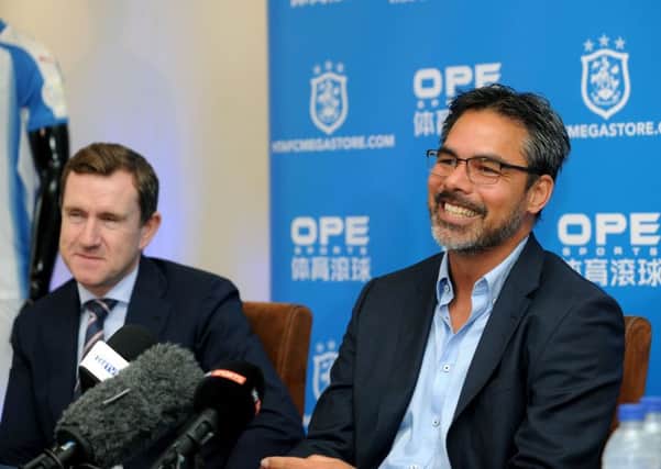 Huddersfield Town head coach David Wagner, with chairman Dean Hoyle.
 Picture: Jonathan Gawthorpe.