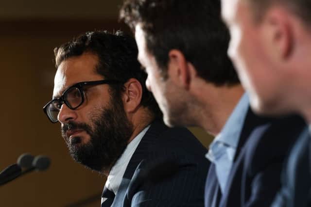INFLUENTIAL: Leeds United's director of football, Victor Orta, right during the press conference which unveiled Thoams Christiansen as the new head coach.  Picture: Bruce Rollinson