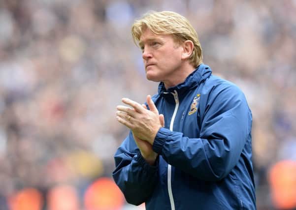 Bradford City manager Stuart McCall applauds Millwall as they collect their play-off winners' trophy at Wembley in May (Picture: Bruce Rollinson).