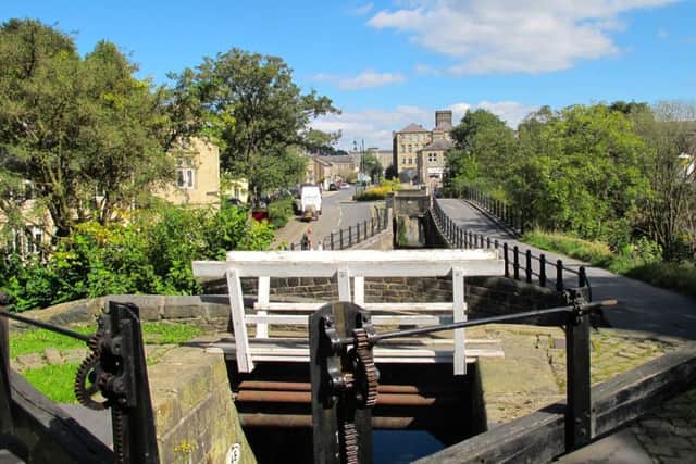 The restored canal locks at Slaithwaite.