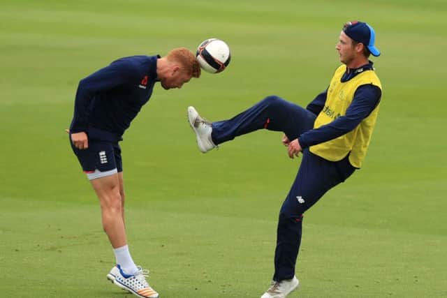 England's Jonny Bairstow (left) and Tom Westley during a nets session at the Kia Oval, London. (Picture: PA)