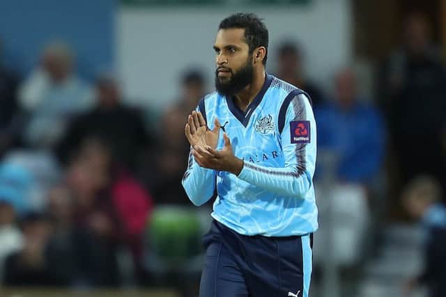 Adil Rashid of Yorkshire, playing against Durham Jets on Wednesday, whom he took career-best T20 figures against (Picture: John Clifton/SWPix.com)