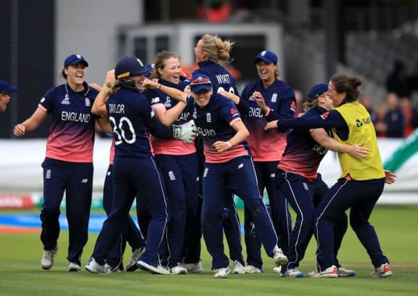 England celebrate victory during the ICC Women's World Cup Final at Lord's, London. (Picture: John Walton/PA Wire)