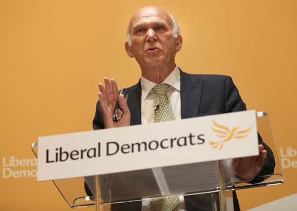 Sir Vince Cable speaking as he was named the leader of the Liberal Democrats.