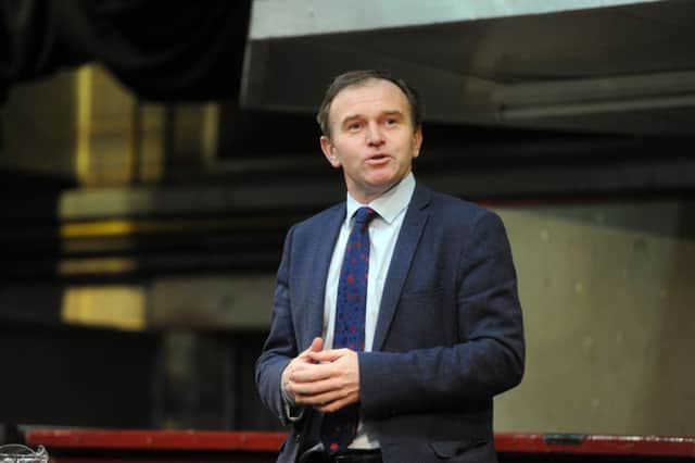 Farming Minister George Eustice speaks to farmers at Skipton Auction Mart. Picture Tony Johnson.