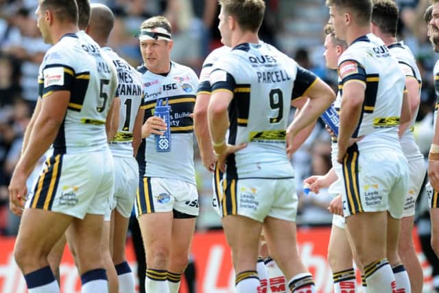Ladbrokes Challenge Cup semi-final.
Hull FC v Leeds Rhinos
Rhinos Danny McGuire tries to rally his troops.
29th July 2017.
Picture Jonathan Gawthorpe