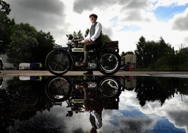 Noel Whittall from Leeds is pictured with his 1918 First World War Truimph Dispatch Rider Bike Model H. PIC: Simon Hulme