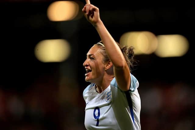 England's Jodie Taylor celebrates scoring the only goal of the game against France (Picture: Mike Egerton/PA Wire).