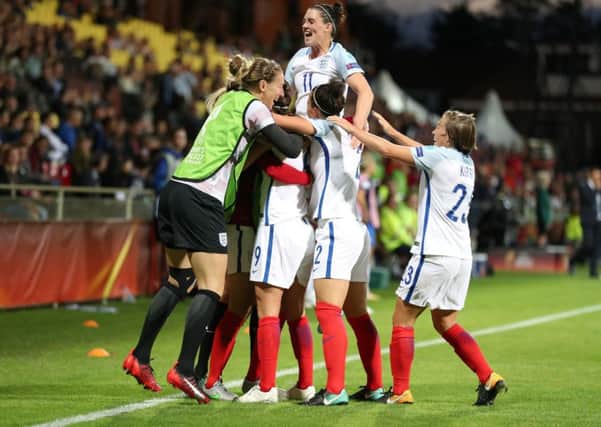 England players celebrate after beating France (Picture: Mike Egerton/PA Wire).