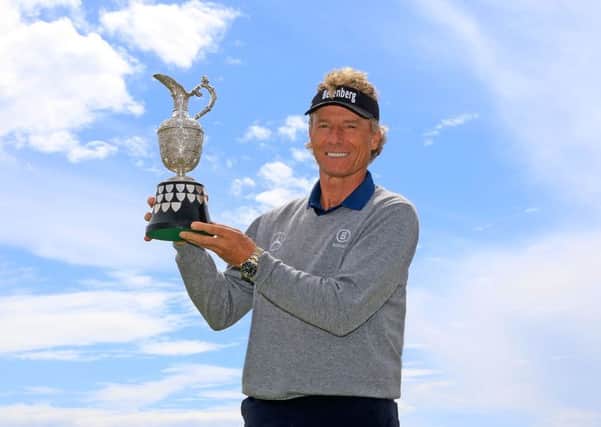 Bernhard Langer poses with the trophy after winning the Senior Open Championship at Royal Porthcawl (Picture: Phil Inglis/Getty Images).