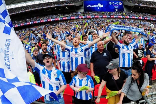 Huddersfield Town's fans celebrate Wembley success in the Championship play-off final in May. Picture: Simon Hulme