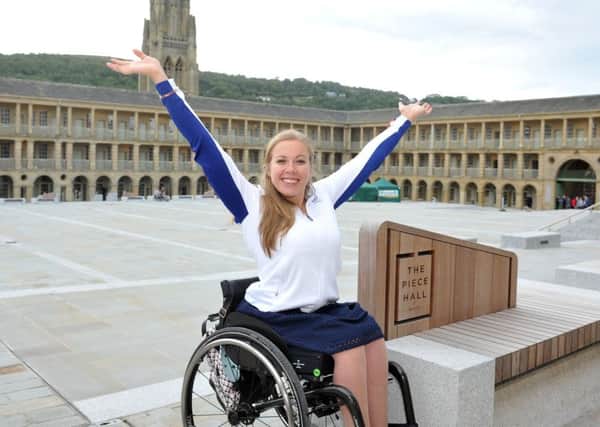 Paralympian Hannah Cockcroft MBE offically reopens the Piece Hall  in Halifax. PIC: Tony Johnson
