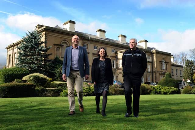 Newby Wiske Hall, the Grade II listed HQ of North Yorkshire Police. From left, Richard Sanders from PGL, North Yorkshire Police Police and Crime Commissioner Julia Mulligan and North Yorkshire Police Chief Constable Dave Jones. 16th March 2017. Picture Jonathan Gawthorpe