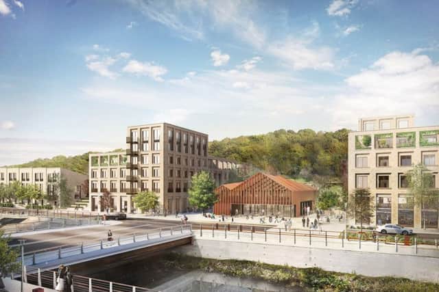 The new square will feature homes and shops and cafes