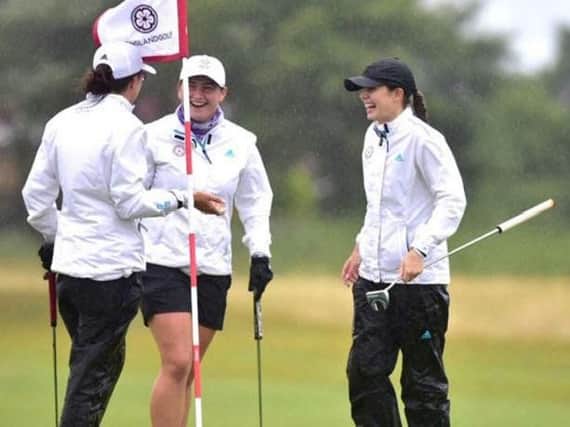 Bel Wardle, right, with playing partners Amelia Williamson, left, and Lily May Humphreys (Picture: Leaderboard Photography).