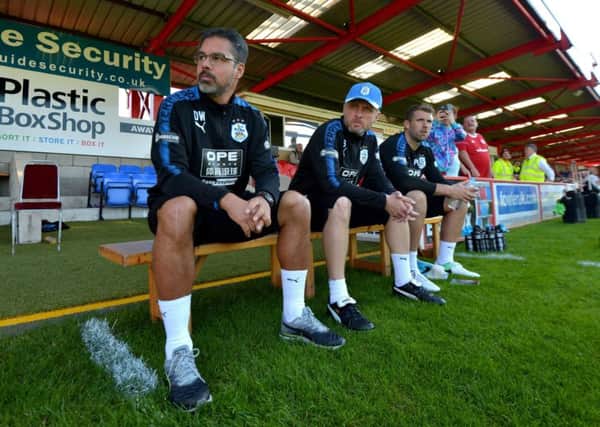 Huddersfield Town manager David Wagner (left) during the pre-season friendly at Accrington Stanley. Picture: Anthony Devlin/PA