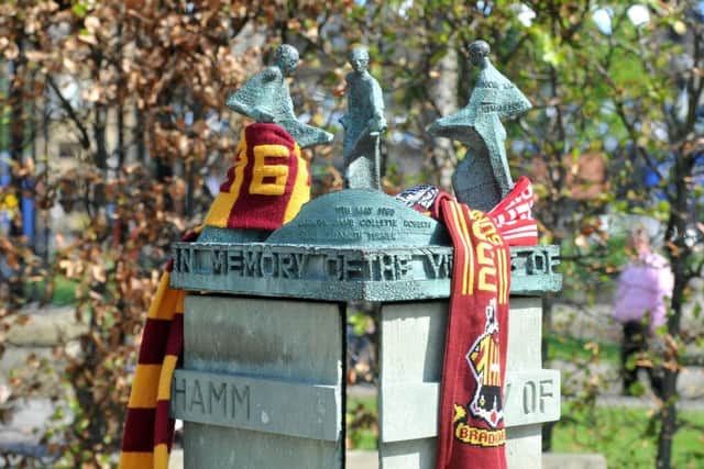 11 May 2017.......     Memorial service in Centenary Square bradford on the 32nd anniversary of the Bradford City fire at Valley Parade.  Picture Tony Johnson.
