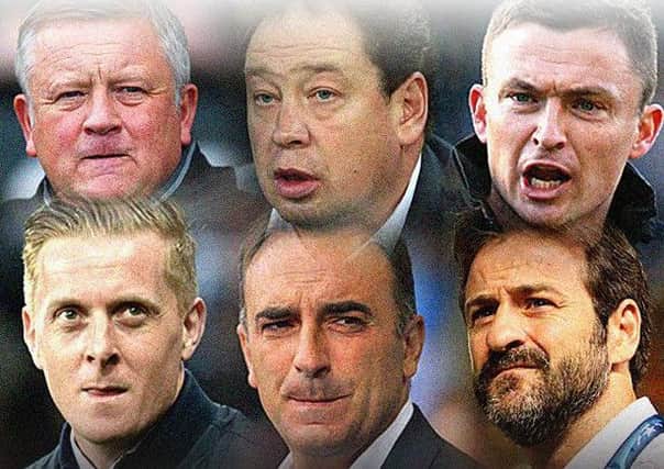 Yorkshire football's Championship managers Chris Wilder, Leonid Slutsky, Paul Heckingbottom, Garry Monk, Carlos Carvalhal and Thomas Christiansen