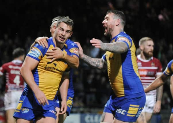 Stevie Ward celebrates his hat-trick of tries (Picture: Steve Riding)