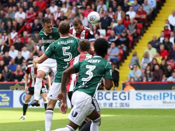 Billy Sharp heads Sheffield United in front (Photo: Sportimage)