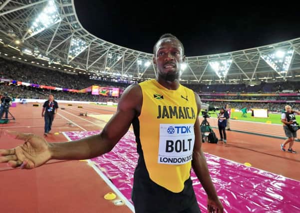 Jamaica's Usain Bolt salutes the fans during a lap of honour after finishing third in the Men's 100m Final during day two of the 2017 IAAF World Championships at the London Stadium. (Picture: Adam Davy/PA Wire)