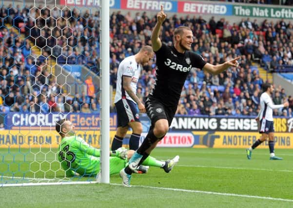 Leeds United's Chris Wood celebrates scoring the second goal at Bolton on Sunday. (Picture: Tony Johnson)