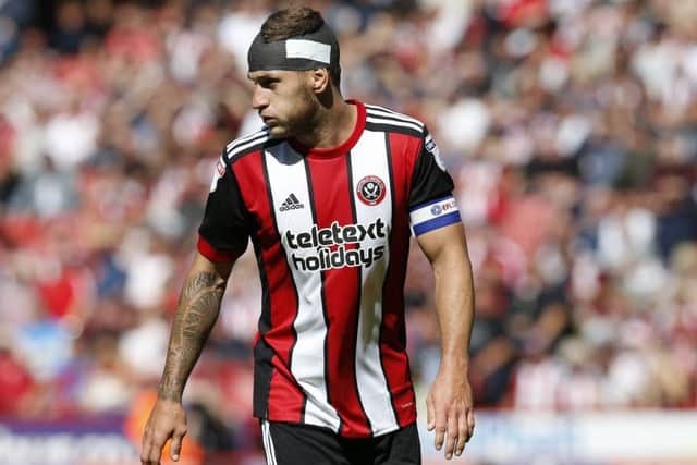 Billy Sharp of Sheffield Utd with bandage on his head during the English Championship League match at Bramall Lane (Picture: Simon Bellis/Sportimage)