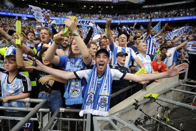 Huddersfield Town v Reading, Championship Play-Off Final, Wembley, London.. Huddersfield Town fans celebrate.29th May 2017 ..Picture by Simon Hulme