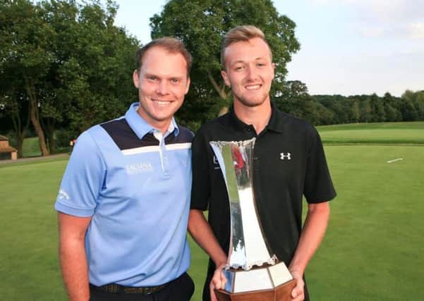 Nick Poppleton, seen with 2016 Masters champion Danny Willett, will defend the Lee Westwood Trophy next week (Picture: Driving Golf PR & Marketing).