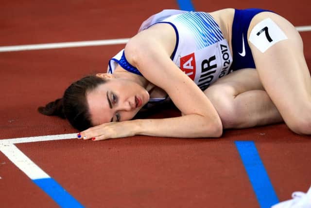Great Britain's Laura Muir reacts after finishing fourth in the Women's 1500m Final