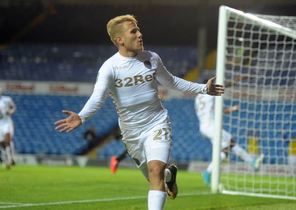 Impact: Samuel Saiz celebrates scoring the second of his three goals as his home debut for Leeds United went perfectly as the Whites progressed in the Carabao Cup. (Picture: Tony Johnson)