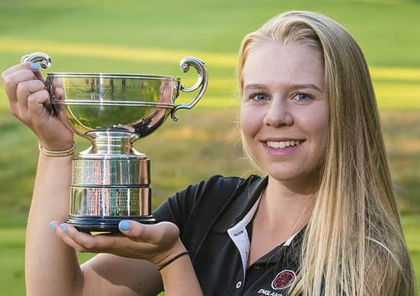 Roehampton's Annabell Fuller with the English Under-16 girls open championship trophy (Picture: Leaderboard Photography).