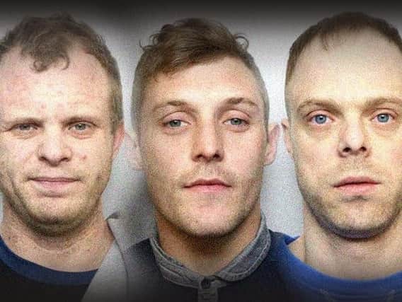 Mark Peat, Daniel Goodyear and Ashley Metcalfe were each jailed for seven years for robberies at One Stop shops in Wakefield and Castleford and a BP garage in Stourton, Leeds.