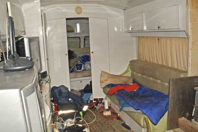Photo issued by Lincolnshire Police of a caravan which men were forced to live in by the Rooneys, as members of the traveller family have been jailed for running a modern slavery ring which kept one of its captives in "truly shocking" conditions for decades.