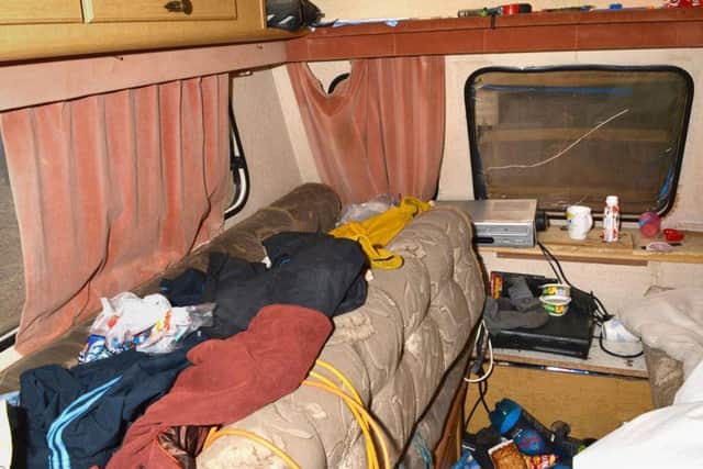 Photo issued by Lincolnshire Police of a caravan which men were forced to live in by the Rooneys, as members of the traveller family have been jailed for running a modern slavery ring which kept one of its captives in "truly shocking" conditions for decades.