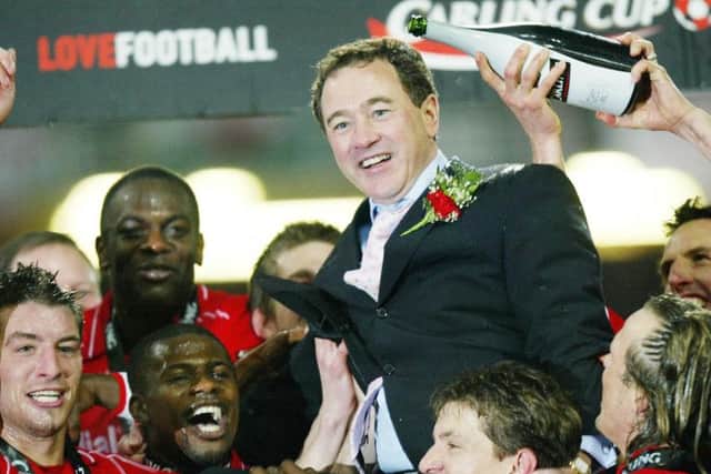 Middlesbrough chairman Steve Gibson celebrates Boro's victory in the Carling Cup final in 2004 (Picture: David Davies/PA).