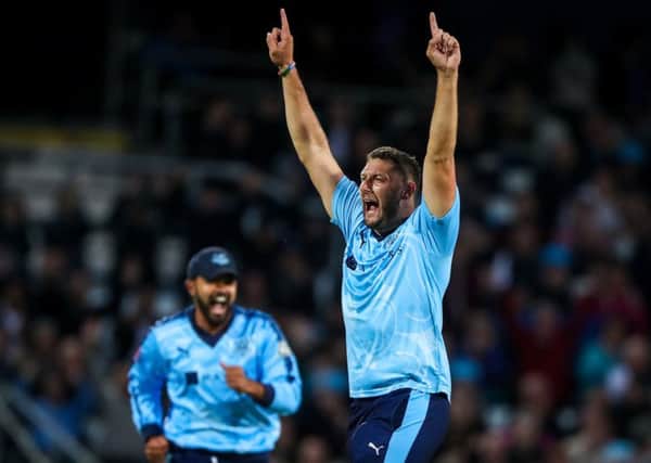 Tim Bresnan celebrates one of the six wickets he took against Lancashire. (Picture: SWPix.com)