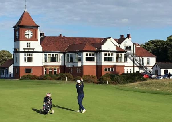 Hallowes' Sam Bairstow on his way to singles victory at Formby (Picture: Yorkshire Union of Golf Clubs).