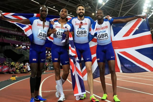 Great Britain's Men's 4x400m relay final team (left to right) Dwayne Cowan, Matthew Hudson-Smith, Martyn Rooney and Rabah Yousif (Picture: Adam Davy/PA Wire)