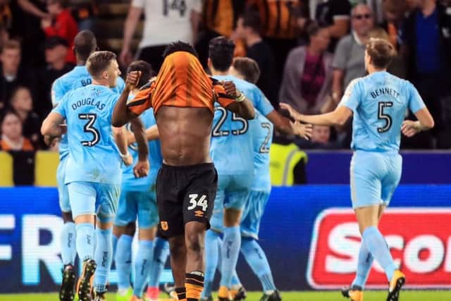 Hull City's Ola Aina reacts after Wolverhampton Wanderers' Nouha Dicko scores his sides third (Photo: PA)