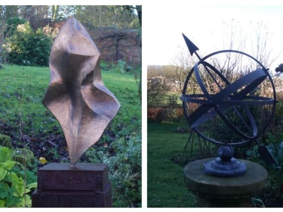 The sculpture and sun dial stolen from the garden in Menston, Leeds.